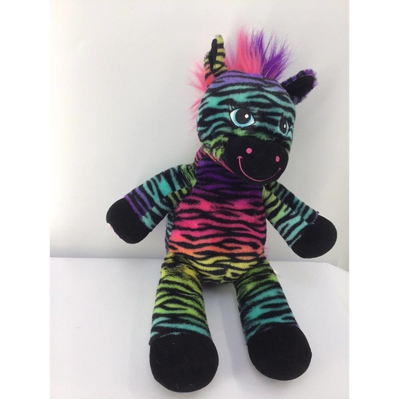 Build A Bear Rainbow Stripe Purple Pink Zebra Soft 17" Plush Toy Bear BABW - Picture 5 of 12